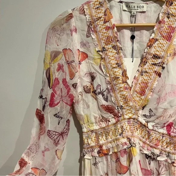 NWT Hale Bob Bluebell Maxi Dress Ivory Butterfly - Picture 5 of 10